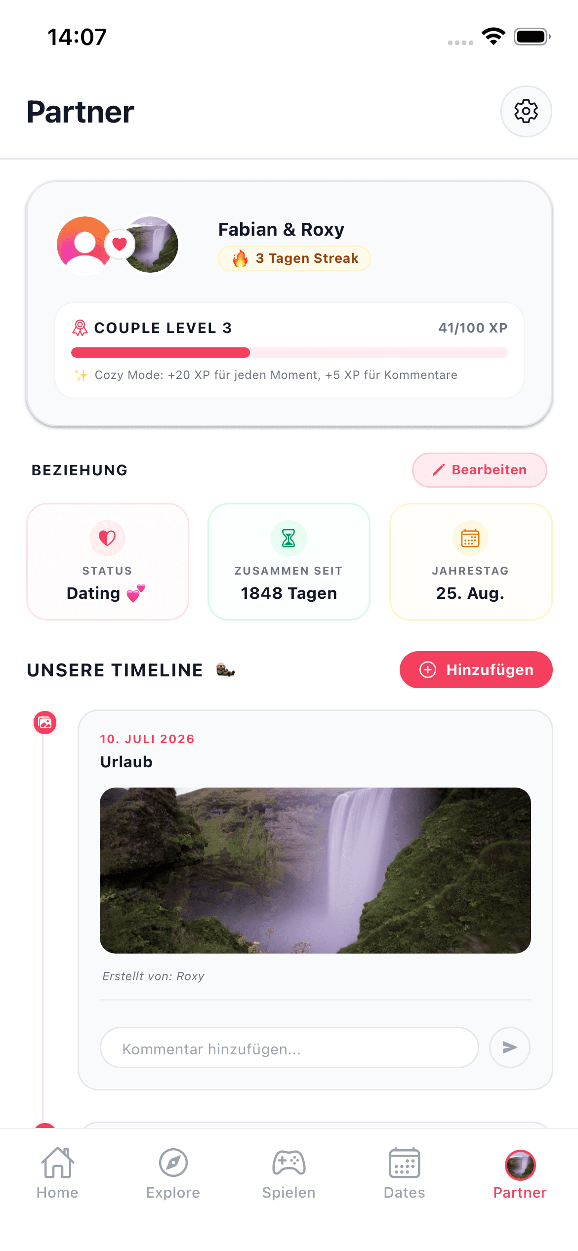 DateVibe Partner Space & Memories Timeline